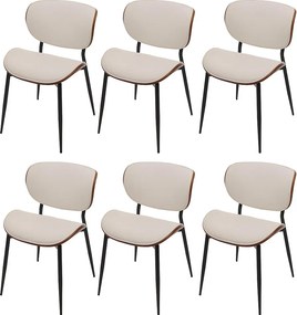 Krzesło do jadalni MCW-O45 (zestaw 6 sztuk), wygląd orzecha włoskiego, białe