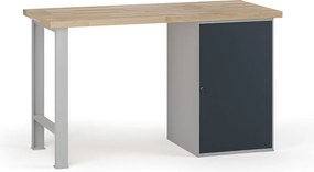 Stół warsztatowy G7, blat bukowy, 1500 x 685 x 840 mm, 1x szafka, grafitowy