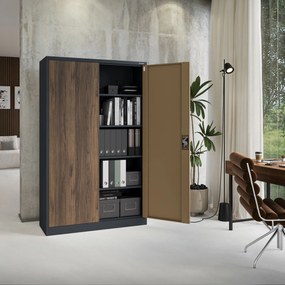 Szafa biurowa metalowa na dokumenty JAN II, Eco Design: antracyt/orzech
