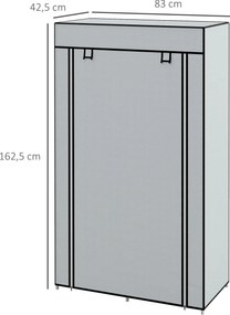 HOMCOM Szafa z Tkaniny Kleiderschrank 1 Drążek na Wieszaki, 2 Szuflady, 83 x 42.5 x 162.5 cm, Szary