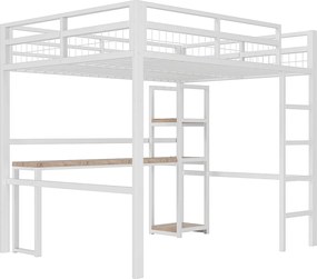 Łóżko antresola 140x200 cm - łóżko młodzieżowe z półką i drabinką - port ładowania USB - białe - bez materaca