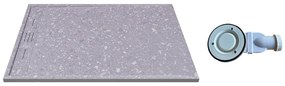 Brodzik płaski posadzkowy lub wpuszczany w posadzkę do przycięcia z żywicy SMC z syfonem - Efekt szarego lastryko - 140 x 90 cm - LYROSA