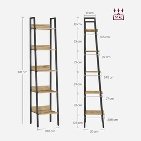 Regał drabinkowy na książki, kwiaty, 5 półek - artisan - LLS109B88