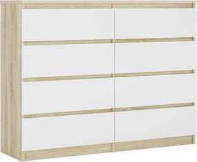 Komoda z 8 szufladami: Dąb Sonoma / Biały Mat, 120 x 101 x 39 cm