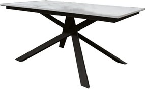 Drewniany stół, wykończenie z białego marmuru, czarna podstawa, rozkładany 160x90 - VOLPAIA