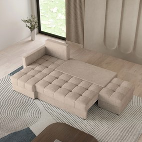 Masseno Narożnik LUMARI z funkcją spania i pojemnikiem na pościel Narozniki L, Rozkładana sofa - Beżowy, NEVE 04