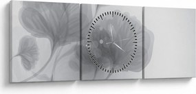 Obraz kwiatów w odcieniach szarości (z zegarem) (90x30 cm)