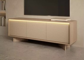 Szafka RTV Parsja 3D 150 cm – nowoczesna szafka pod telewizor, ryflowane fronty, LED, bolivar/cappuccino