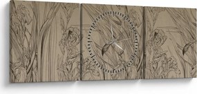 Obraz - Kontury roślin (z zegarem) (90x30 cm)