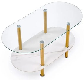 Ława szklana DUCAT 100x50cm biały marmur/transparentna/złota HALMAR