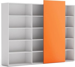 Regał biurowy z przesuwnym panelem BLOCK, 2390 x 400 x 1748, Biały / pomarańczowy