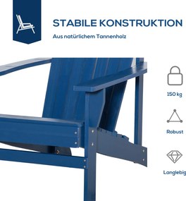 Outsunny krzesło ogrodowe Adirondack z uchwytem na kubek leżak ogrodowy krzesło balkonowe lite drewno kolor niebieski 97 x 72,5 x 93 cm