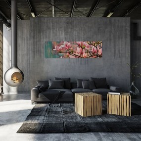 Obraz - Obraz olejny, Kwitnąca sakura (170x50 cm)