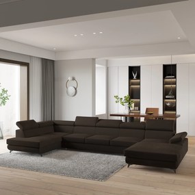 Masseno Narożnik MONTIVA z funkcją spania i pojemnikiem na pościel Narozniki U, Rozkładana sofa - Brązowy, MONOLITH 29