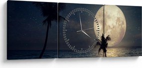 Obraz - Plaża przy pełni księżyca (z zegarem) (90x30 cm)