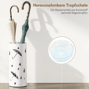 HOMCOM Stojak na parasole, stal, kształt kolumny, wyjmowana taca, Ø17 x 41H cm, Biały | Aosom PL