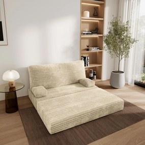 Masseno Sofa piankowa LADIA z funkcją spania, Kanapa z pianki do salonu, Bezmontażowa, Tkanina sztruksowa – Kremowy TILIA 03
