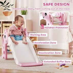 AIYAPLAY 3-w-1 Zjeżdżalnia dla dzieci w kształcie żyrafy, z koszem do koszykówki i piłką, różowa | Aosom PL