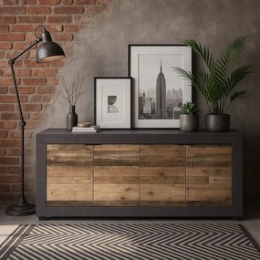 Komoda Czterodrzwiowa BLAGO 180 cm Ciemny Dąb/Czarny Loft