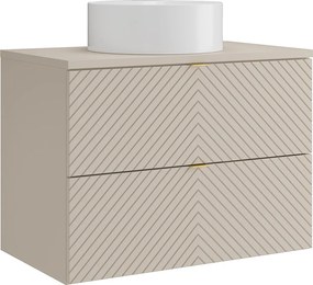 Wisząca szafka łazienkowa z okrągłą umywalką nablatową – beż – 80 cm – DORIONI