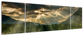 Obraz jeziora, przez które prześwieca słońce (170x50 cm)