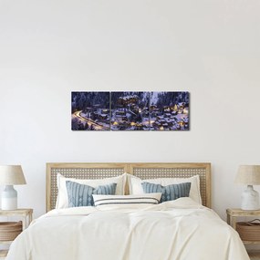 Obraz - górskie zimowe miasteczko (z zegarem) (90x30 cm)