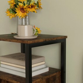 HOMCOM Stolik pomocniczy z miejscem do przechowywania, 2 otwarte półki, regulowany 3-poziomowo, drzwi magnetyczne, Brąz