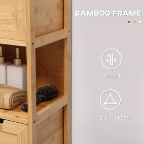 kleankin Szafka Łazienkowa z Bambusa 1 Półka 2 Szuflady Naturalne Drewno 30x30x90cm | Aosom PL
