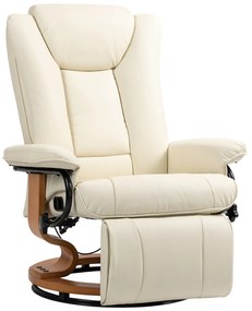 HOMCOM Obrotowy fotel relaksacyjny z funkcją leżenia, do 150 kg, obicie z ekoskóry, rama stalowa, kremowy