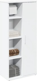 Biała szafka łazienkowa 39x22x90 cm z uchwytem na rolkę, drewno inżynieryjne, modułowe przechowywanie i montaż ścienny