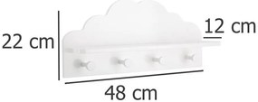 Półka z 4 wieszakami CLOUD, 48 x 22 x 12 cm