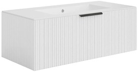 wisząca prążkowana szafka łazienkowa z umywalką do zabudowy - Kolor biały - 100 cm - PALIRO