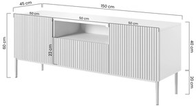 Szafka RTV Nicole 150 cm z szufladą i wnęką - biały mat / złote nóżki