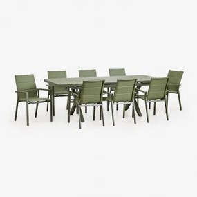 Zestaw Stołu Prostokątnego 180-240x90 Cm Rozkładanego Oraz 8 Sztaplowanych Krzeseł Ogrodowych Z Podłokietnikami Z Aluminium Kare Intensywny Verde Oliv
