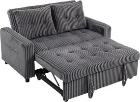 HOMCOM Sofa-łóżko 2-osobowa, pokrycie ze sztruksu, przekształcalna w sofę rozkładaną, 2 poduszki, kieszenie boczne, 157 x 190 cm, ciemnoszara | Aosom PL