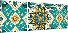 Obraz - Turkusowy wzór (z zegarem) (90x30 cm)