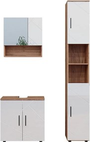 Zestaw mebli łazienkowych biały wysoki połysk/złoty dąb power 80x41x58.6 irma