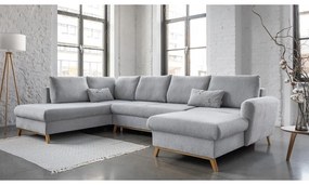 Jasnoszara rozkładana sofa w kształcie litery "U" Miuform Scandic Lagom, lewostronna