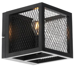 Industrialna lampa ścienna czarna z siatką - CagePrzemysłowy Oswietlenie wewnetrzne