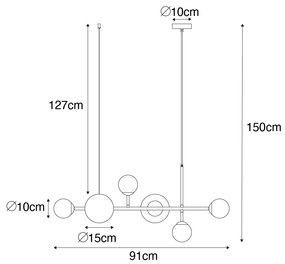 Nowoczesna lampa wisząca czarna z matowym szkłem 6 lamp - Monaco Nowoczesny Oswietlenie wewnetrzne