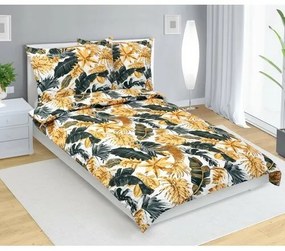 Bellatex Bawełniana pościel Listy palmowe złota,140 x 200 cm, 70 x 90 cm