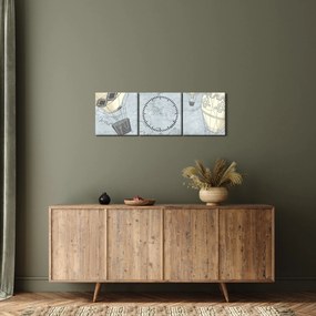Obraz - Balony nad miastem, zimne odcienie (z zegarem) (90x30 cm)