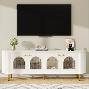 Szafka RTV z 4 drzwiami - 170 x 35 x 55 cm - LED - MDF i nogi metalowe w kolorze złotym - Biała