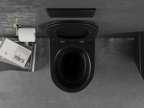 Mexen Lena miska wc Rimless z deską wolnoopadającą slim, duroplast, czarna mat/złota linia - 30224075