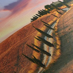Obraz - Dom na wzgórzu, Toskania, Włochy (z zegarem) (90x30 cm)