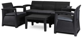 Zestaw Mebli Ogrodowych BRANDON Ciemnoszary Sofa Fotele Stolik Tarasowy Technorattan Nowoczesny