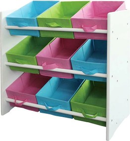 Kolorowa drewniana półka dla dzieci z pudełkami