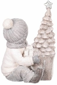 Ozdoba świąteczna Chłopiec przy choince zoświetleniem LED, ceramika MgO, 39 cm
