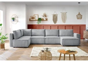 Jasnoszary sztruksowy narożnik (lewostronny/w kształcie litery U) Nihad modular – Bobochic Paris