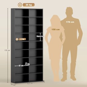 HOMCOM regał do przechowywania 640 płyt CD, regał na Blu-ray z 18 przegrodami i 14 regulowanymi półkami, Czarny | Aosom PL